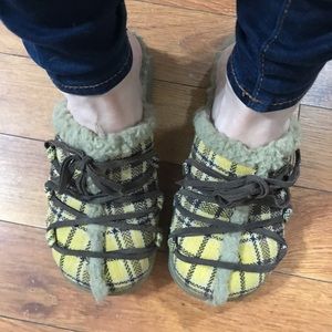Rocket Dog plaid slip on mules with suede ties